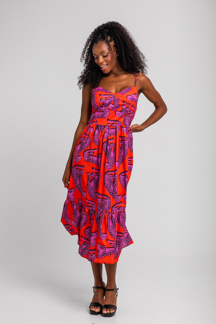 vestido-midi-bustier-naranja-y-panteras-rosas-pink-panther